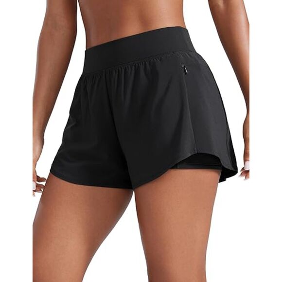 CRZ YOGA Womens Double Layer Running Shorts 3" High Waisted w/Zip Pockets Medium - Picture 1 of 5